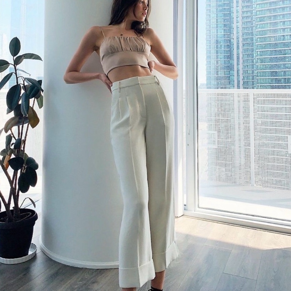Aritzia Wilfred Effortless Cuffed Prose Pants Smocked Lilac Gray Size 2